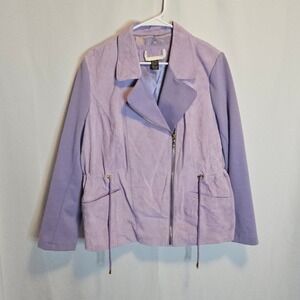 IMAN Suede Moto Jacket Large Lavender Purple Mixed Media Biker‎ Pastel Chic